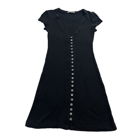 Reformation Ryder V-Neck Knit Button Up Dress in Black - Picture 1 of 4